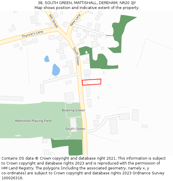 38, SOUTH GREEN, MATTISHALL, DEREHAM, NR20 3JY: Location map and indicative extent of plot