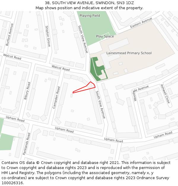 38, SOUTH VIEW AVENUE, SWINDON, SN3 1DZ: Location map and indicative extent of plot