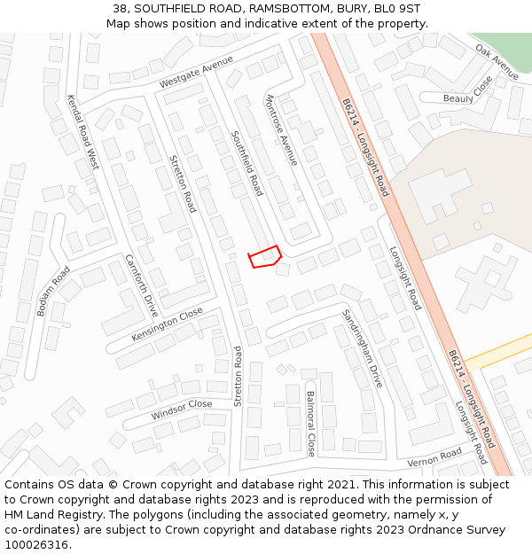38, SOUTHFIELD ROAD, RAMSBOTTOM, BURY, BL0 9ST: Location map and indicative extent of plot
