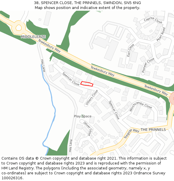 38, SPENCER CLOSE, THE PRINNELS, SWINDON, SN5 6NG: Location map and indicative extent of plot