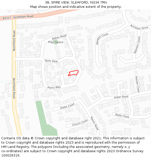 38, SPIRE VIEW, SLEAFORD, NG34 7RN: Location map and indicative extent of plot