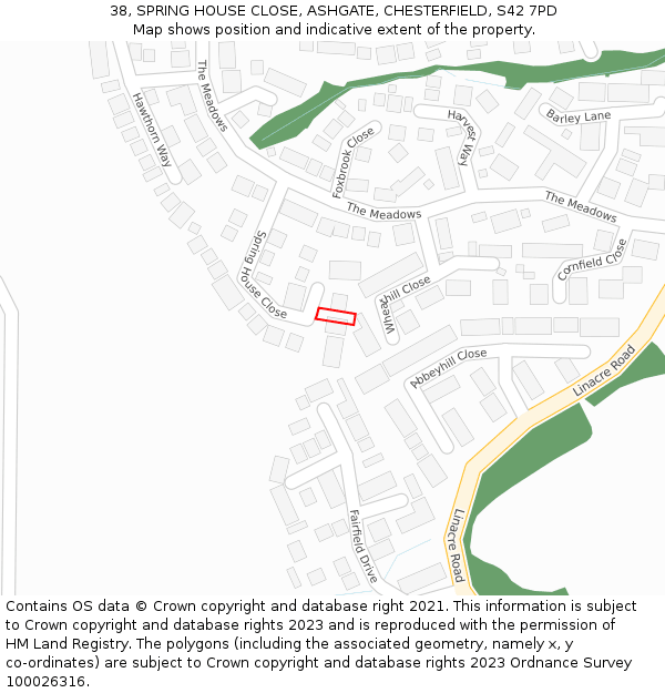 38, SPRING HOUSE CLOSE, ASHGATE, CHESTERFIELD, S42 7PD: Location map and indicative extent of plot