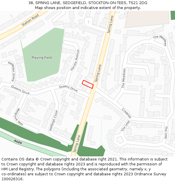 38, SPRING LANE, SEDGEFIELD, STOCKTON-ON-TEES, TS21 2DG: Location map and indicative extent of plot