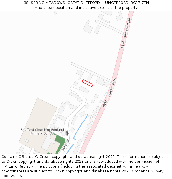 38, SPRING MEADOWS, GREAT SHEFFORD, HUNGERFORD, RG17 7EN: Location map and indicative extent of plot