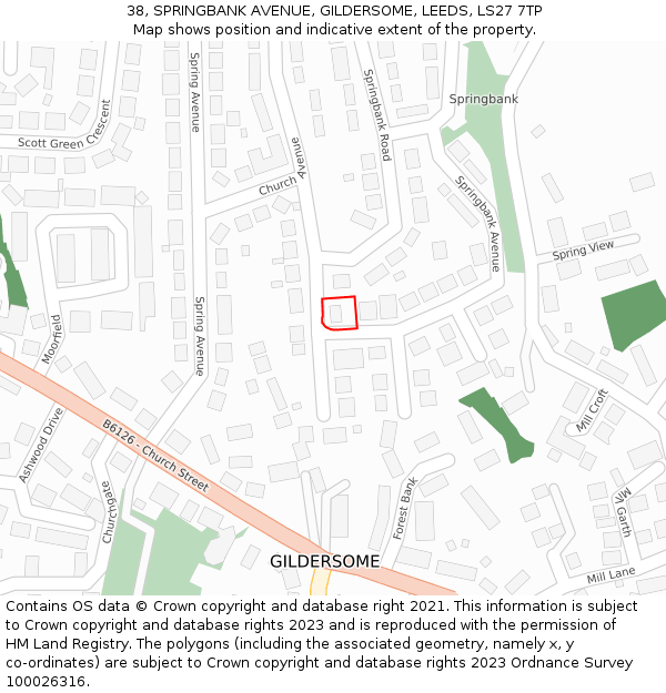 38, SPRINGBANK AVENUE, GILDERSOME, LEEDS, LS27 7TP: Location map and indicative extent of plot