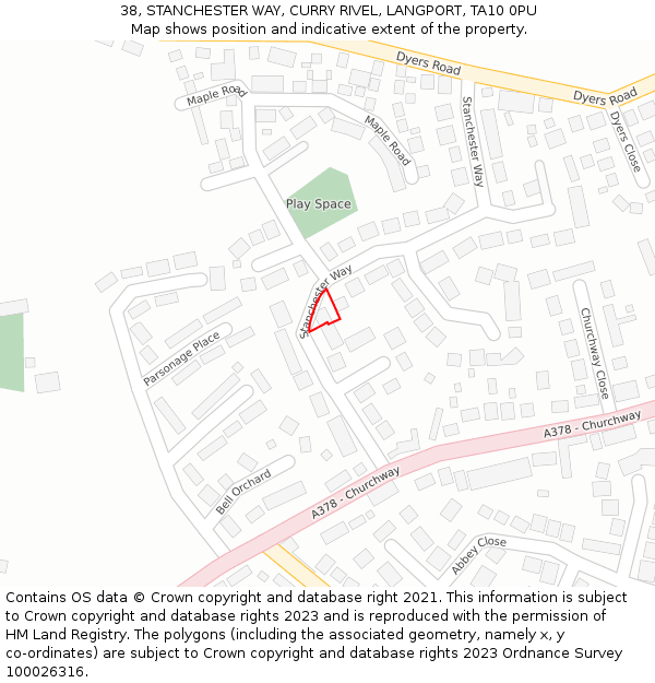 38, STANCHESTER WAY, CURRY RIVEL, LANGPORT, TA10 0PU: Location map and indicative extent of plot