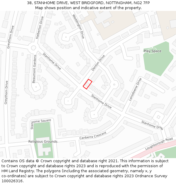 38, STANHOME DRIVE, WEST BRIDGFORD, NOTTINGHAM, NG2 7FP: Location map and indicative extent of plot