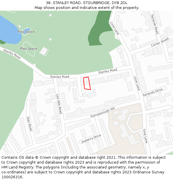 38, STANLEY ROAD, STOURBRIDGE, DY8 2DL: Location map and indicative extent of plot