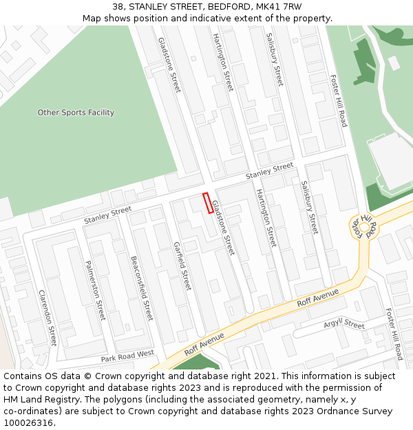 38, STANLEY STREET, BEDFORD, MK41 7RW: Location map and indicative extent of plot