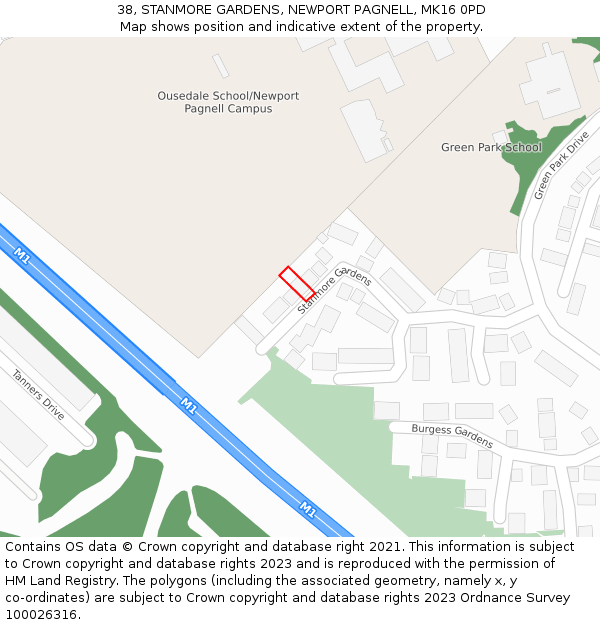 38, STANMORE GARDENS, NEWPORT PAGNELL, MK16 0PD: Location map and indicative extent of plot