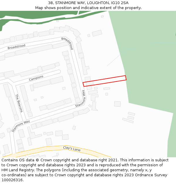 38, STANMORE WAY, LOUGHTON, IG10 2SA: Location map and indicative extent of plot