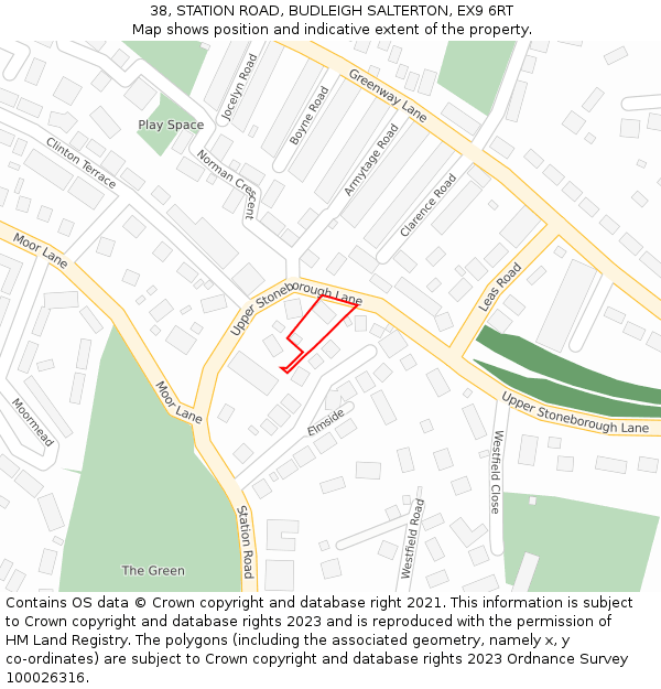 38, STATION ROAD, BUDLEIGH SALTERTON, EX9 6RT: Location map and indicative extent of plot