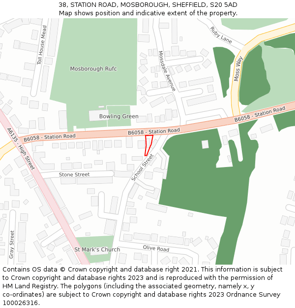 38, STATION ROAD, MOSBOROUGH, SHEFFIELD, S20 5AD: Location map and indicative extent of plot