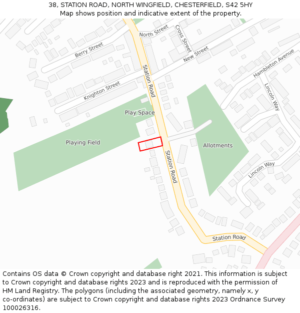 38, STATION ROAD, NORTH WINGFIELD, CHESTERFIELD, S42 5HY: Location map and indicative extent of plot