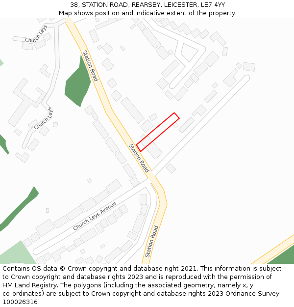 38, STATION ROAD, REARSBY, LEICESTER, LE7 4YY: Location map and indicative extent of plot