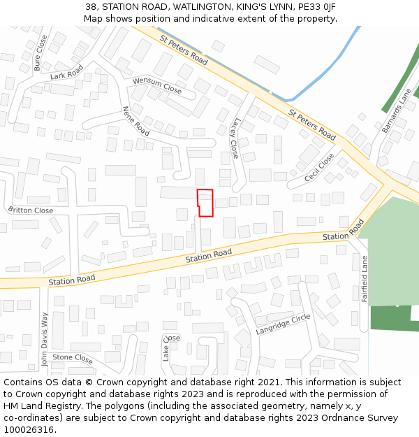 38, STATION ROAD, WATLINGTON, KING'S LYNN, PE33 0JF: Location map and indicative extent of plot