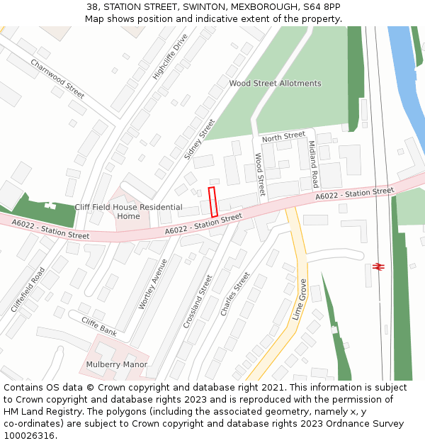 38, STATION STREET, SWINTON, MEXBOROUGH, S64 8PP: Location map and indicative extent of plot