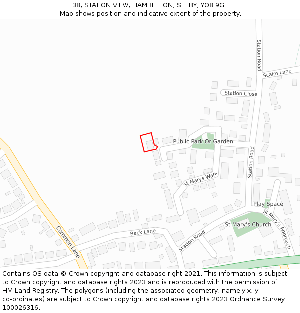 38, STATION VIEW, HAMBLETON, SELBY, YO8 9GL: Location map and indicative extent of plot