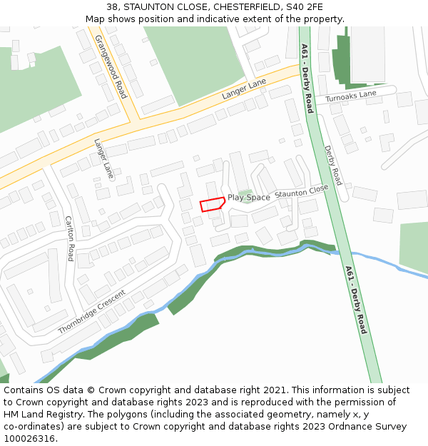 38, STAUNTON CLOSE, CHESTERFIELD, S40 2FE: Location map and indicative extent of plot
