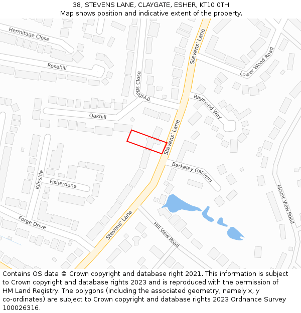38, STEVENS LANE, CLAYGATE, ESHER, KT10 0TH: Location map and indicative extent of plot