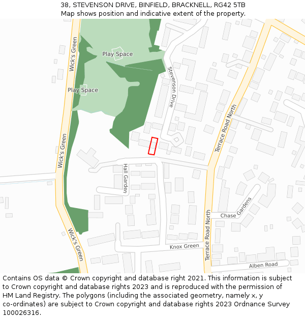 38, STEVENSON DRIVE, BINFIELD, BRACKNELL, RG42 5TB: Location map and indicative extent of plot