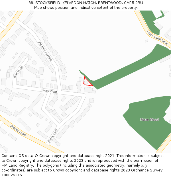 38, STOCKSFIELD, KELVEDON HATCH, BRENTWOOD, CM15 0BU: Location map and indicative extent of plot