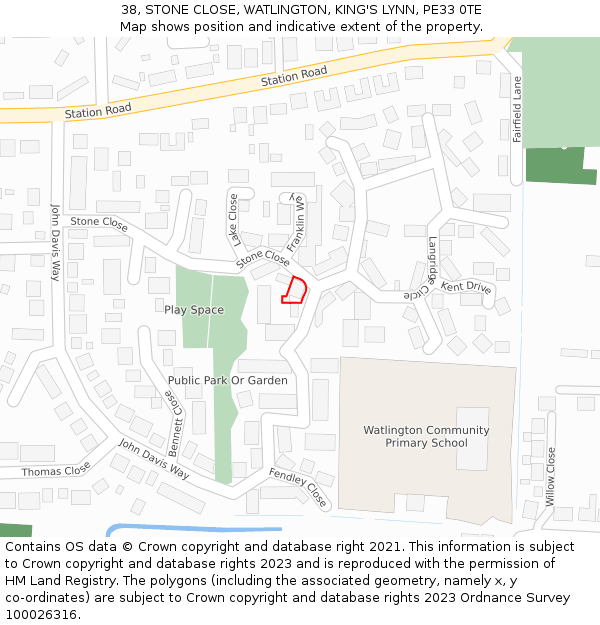 38, STONE CLOSE, WATLINGTON, KING'S LYNN, PE33 0TE: Location map and indicative extent of plot