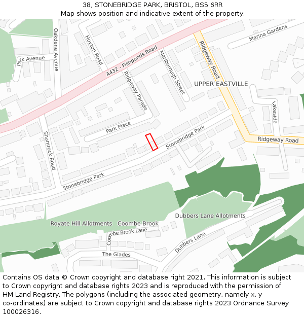 38, STONEBRIDGE PARK, BRISTOL, BS5 6RR: Location map and indicative extent of plot