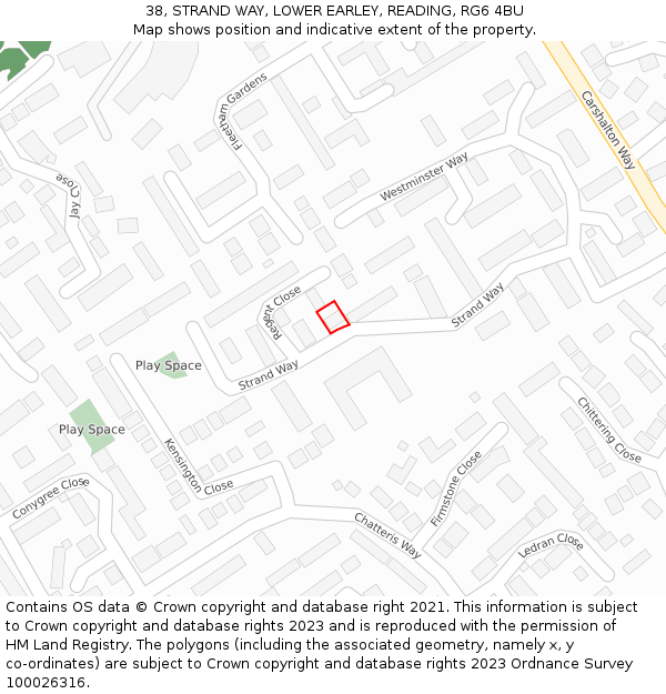 38, STRAND WAY, LOWER EARLEY, READING, RG6 4BU: Location map and indicative extent of plot