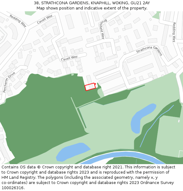 38, STRATHCONA GARDENS, KNAPHILL, WOKING, GU21 2AY: Location map and indicative extent of plot