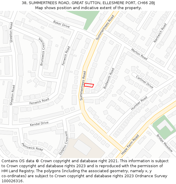 38, SUMMERTREES ROAD, GREAT SUTTON, ELLESMERE PORT, CH66 2BJ: Location map and indicative extent of plot