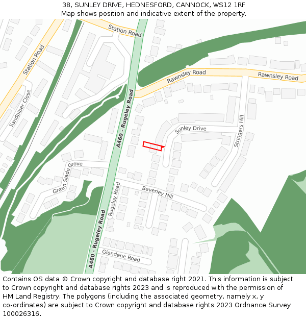 38, SUNLEY DRIVE, HEDNESFORD, CANNOCK, WS12 1RF: Location map and indicative extent of plot