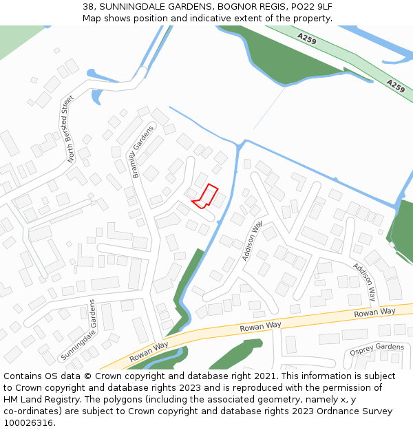 38, SUNNINGDALE GARDENS, BOGNOR REGIS, PO22 9LF: Location map and indicative extent of plot