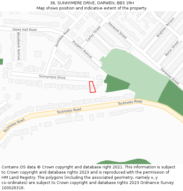 38, SUNNYMERE DRIVE, DARWEN, BB3 1RH: Location map and indicative extent of plot