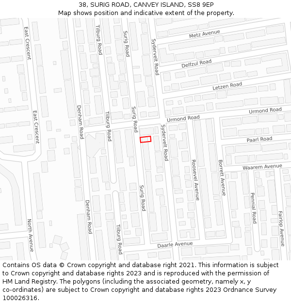 38, SURIG ROAD, CANVEY ISLAND, SS8 9EP: Location map and indicative extent of plot