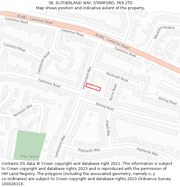 38, SUTHERLAND WAY, STAMFORD, PE9 2TD: Location map and indicative extent of plot