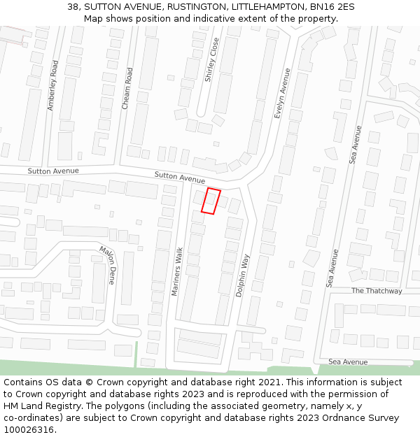 38, SUTTON AVENUE, RUSTINGTON, LITTLEHAMPTON, BN16 2ES: Location map and indicative extent of plot