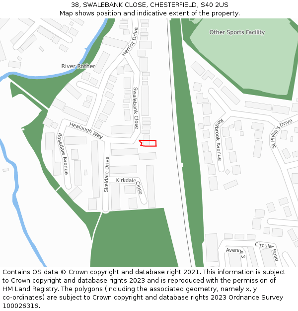 38, SWALEBANK CLOSE, CHESTERFIELD, S40 2US: Location map and indicative extent of plot