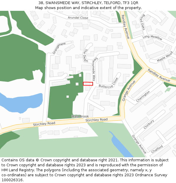 38, SWANSMEDE WAY, STIRCHLEY, TELFORD, TF3 1QR: Location map and indicative extent of plot