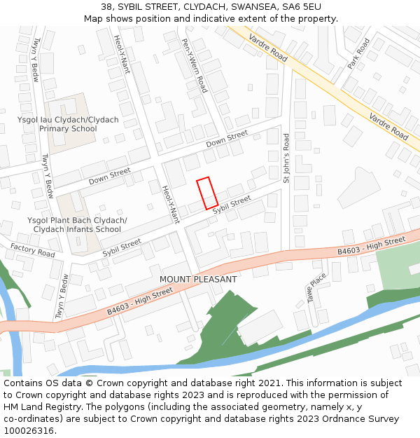 38, SYBIL STREET, CLYDACH, SWANSEA, SA6 5EU: Location map and indicative extent of plot