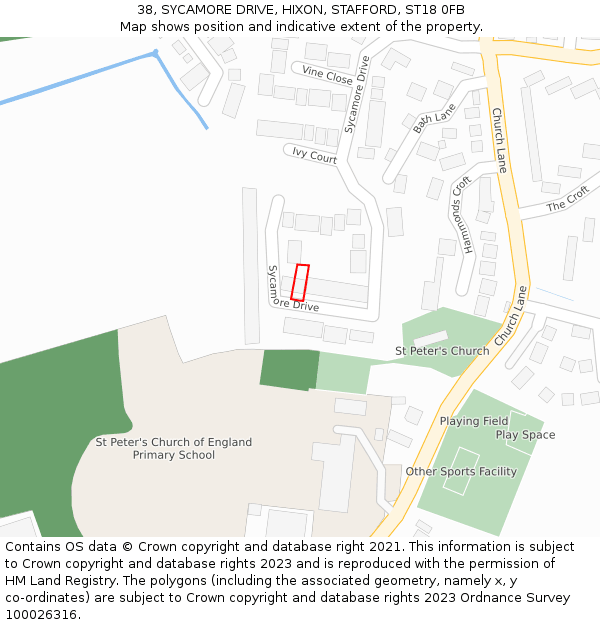 38, SYCAMORE DRIVE, HIXON, STAFFORD, ST18 0FB: Location map and indicative extent of plot