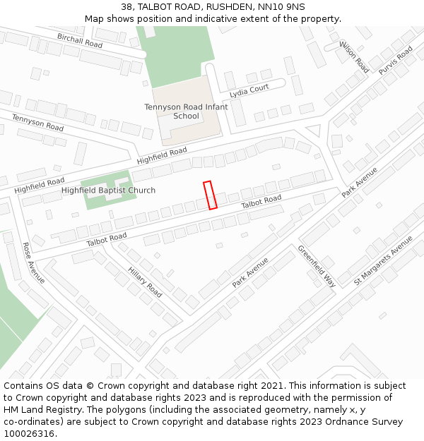 38, TALBOT ROAD, RUSHDEN, NN10 9NS: Location map and indicative extent of plot