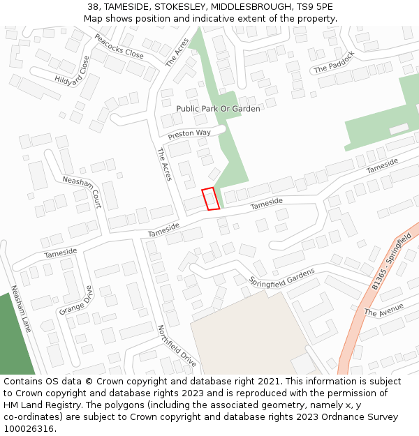 38, TAMESIDE, STOKESLEY, MIDDLESBROUGH, TS9 5PE: Location map and indicative extent of plot