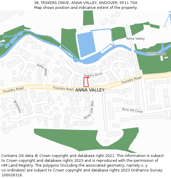 38, TASKERS DRIVE, ANNA VALLEY, ANDOVER, SP11 7SA: Location map and indicative extent of plot