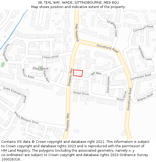 38, TEAL WAY, IWADE, SITTINGBOURNE, ME9 8QU: Location map and indicative extent of plot