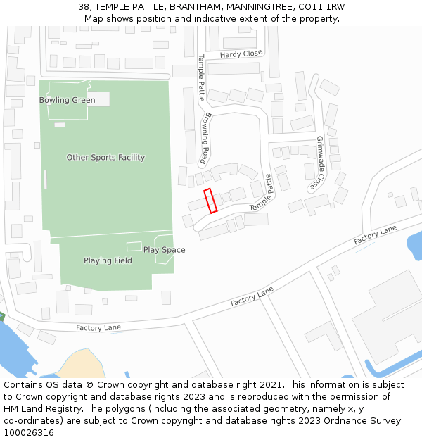 38, TEMPLE PATTLE, BRANTHAM, MANNINGTREE, CO11 1RW: Location map and indicative extent of plot