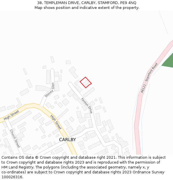 38, TEMPLEMAN DRIVE, CARLBY, STAMFORD, PE9 4NQ: Location map and indicative extent of plot