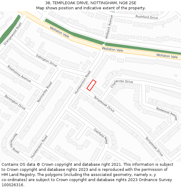 38, TEMPLEOAK DRIVE, NOTTINGHAM, NG8 2SE: Location map and indicative extent of plot