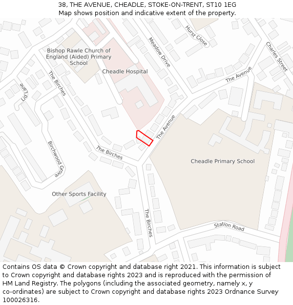 38, THE AVENUE, CHEADLE, STOKE-ON-TRENT, ST10 1EG: Location map and indicative extent of plot