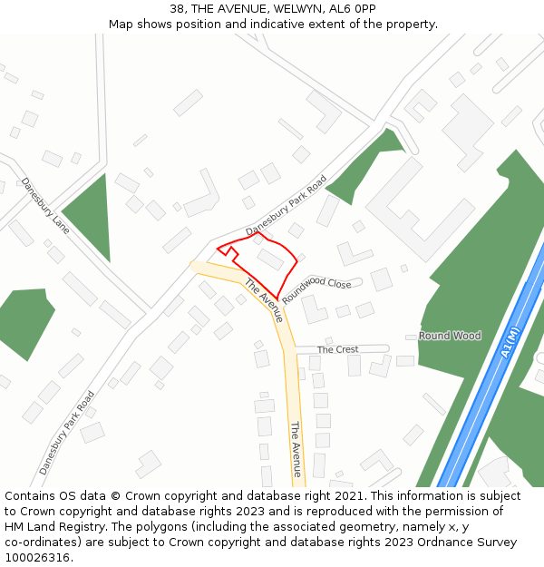 38, THE AVENUE, WELWYN, AL6 0PP: Location map and indicative extent of plot